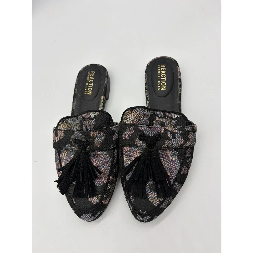 Reaction Kenneth Cole Black Paris Patchwork Mule Loafers Womens Size‎ 6.5